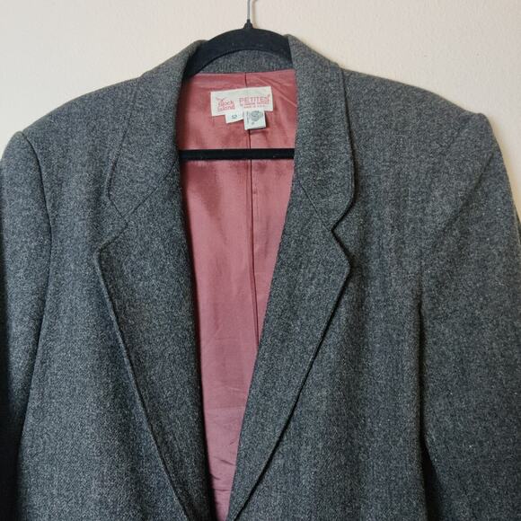 Vintage Block Island Petites Virgin Wool One Button Blazer Gray 12 Old Money - Picture 3 of 13